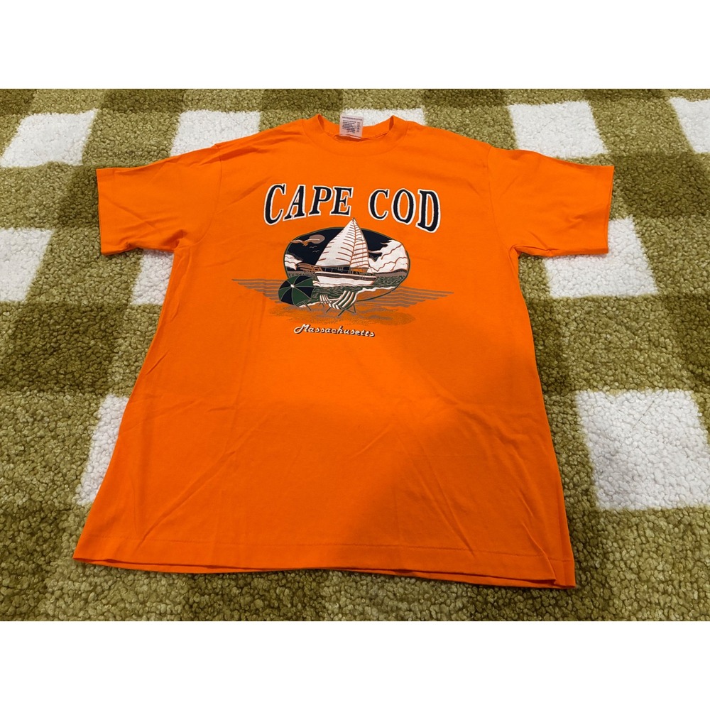 Vintage Tee Jays Cape Cod Massachusetts T Shirt Orange Single Stitch Mens Large